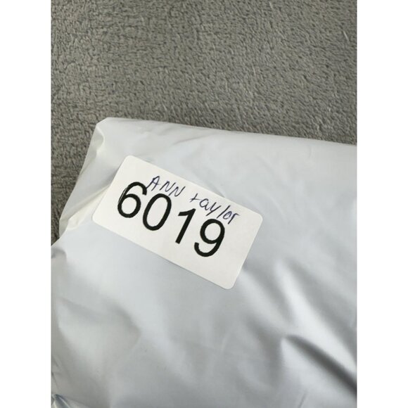 Ann Taylor Shirt Womens Medium Navy Black Lace Shoulder Short Sleeve Zip Back - Picture 11 of 11